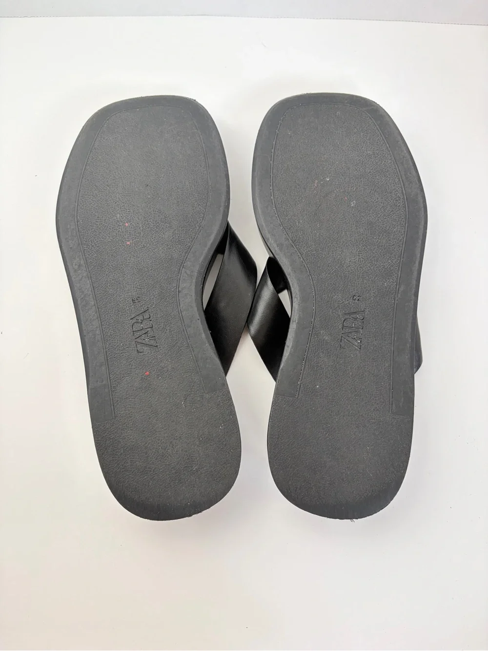 Zara Platform Thong Sandals Cushioned Comfort Shoes Square Toe Black Size 8.5 - Picture 12 of 13